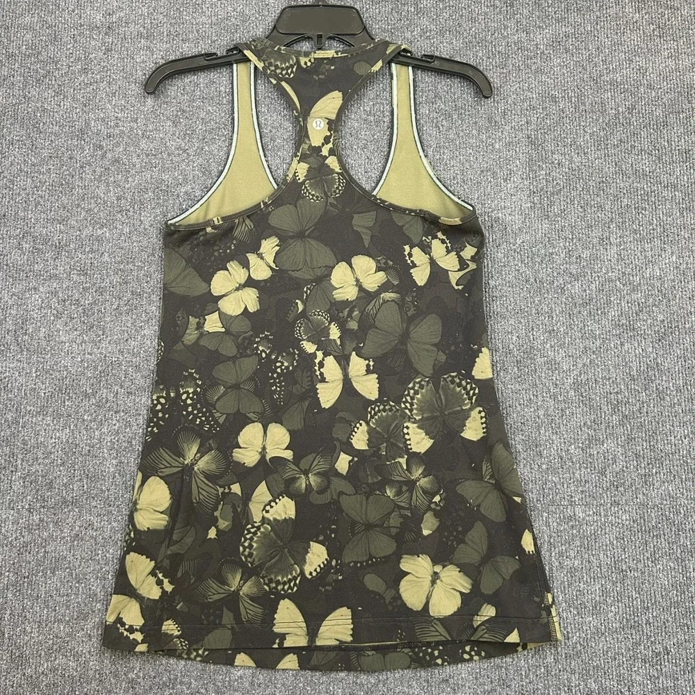 Lululemon Women's Racerback Tank Top Butterfly All Over Print Black Green